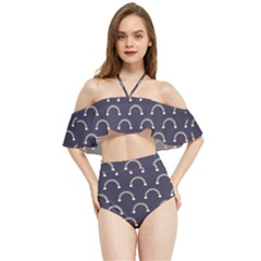 Pattern Arc En Ciel/nuages Halter Flowy Bikini Set 