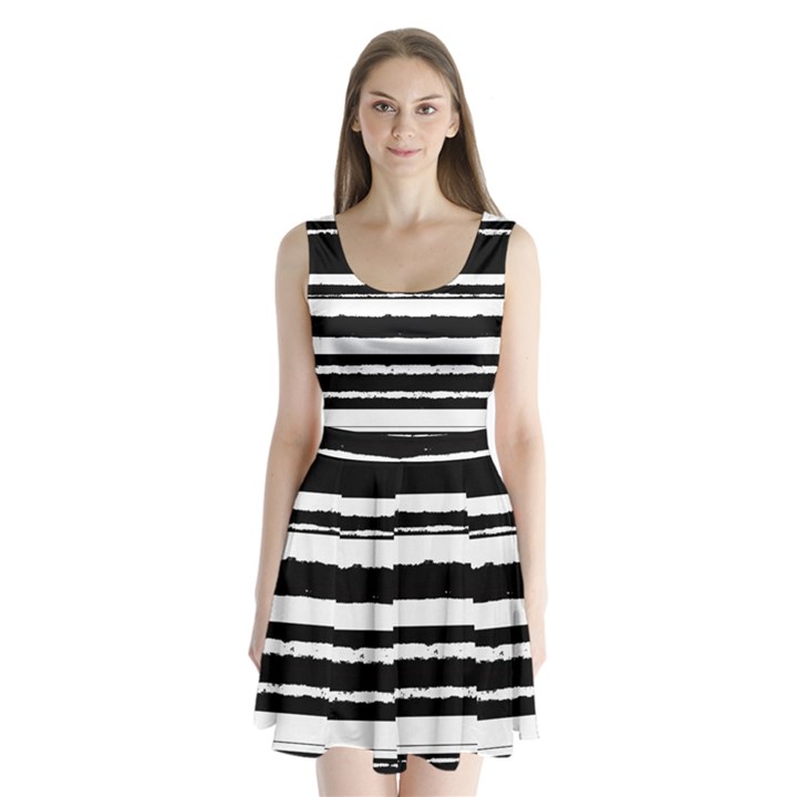 Bandes Abstrait Blanc/Noir Split Back Mini Dress 