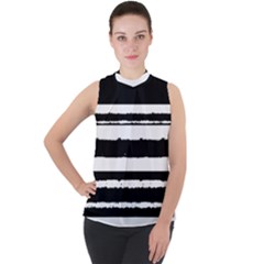 Bandes Abstrait Blanc/noir Mock Neck Chiffon Sleeveless Top by kcreatif