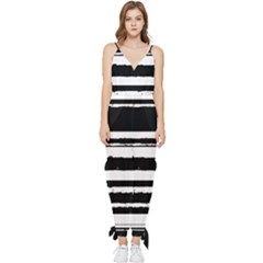 Bandes Abstrait Blanc/noir Sleeveless Tie Ankle Jumpsuit