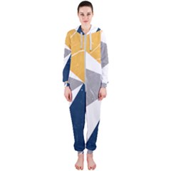 Pattern Abstrait Effet Bleu/jaune Hooded Jumpsuit (ladies)  by kcreatif