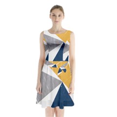 Pattern Abstrait Effet Bleu/jaune Sleeveless Waist Tie Chiffon Dress by kcreatif