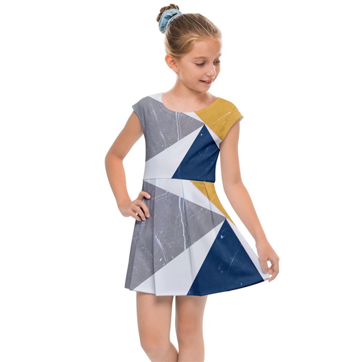 Pattern abstrait effet bleu/jaune Kids  Cap Sleeve Dress