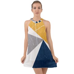 Pattern Abstrait Effet Bleu/jaune Halter Tie Back Chiffon Dress by kcreatif