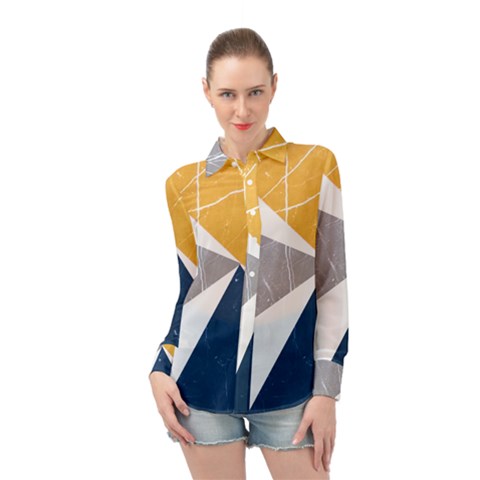 Pattern Abstrait Effet Bleu/jaune Long Sleeve Chiffon Shirt by kcreatif