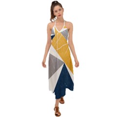 Pattern Abstrait Effet Bleu/jaune Halter Tie Back Dress  by kcreatif