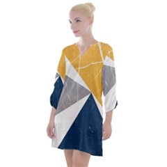 Pattern Abstrait Effet Bleu/jaune Open Neck Shift Dress by kcreatif