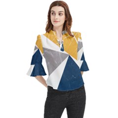 Pattern Abstrait Effet Bleu/jaune Loose Horn Sleeve Chiffon Blouse