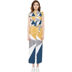 Pattern Abstrait Effet Bleu/jaune Women s Frill Top Jumpsuit by kcreatif