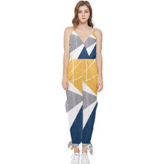 Pattern Abstrait Effet Bleu/jaune Sleeveless Tie Ankle Jumpsuit by kcreatif