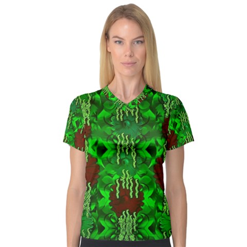 Forest Of Colors And Calm Flowers On Vines V-neck Sport Mesh Tee by pepitasart