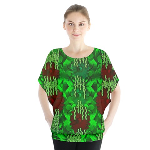 Forest Of Colors And Calm Flowers On Vines Batwing Chiffon Blouse by pepitasart