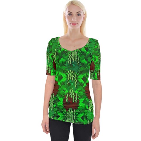 Forest Of Colors And Calm Flowers On Vines Wide Neckline Tee by pepitasart