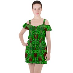 Forest Of Colors And Calm Flowers On Vines Ruffle Cut Out Chiffon Playsuit by pepitasart