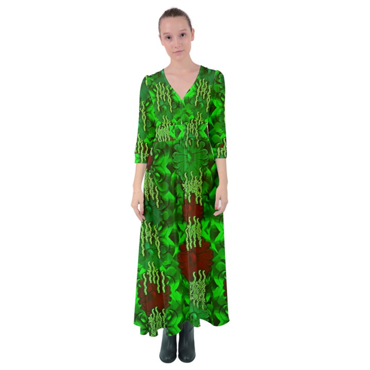 Forest Of Colors And Calm Flowers On Vines Button Up Maxi Dress