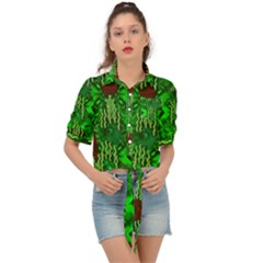 Forest Of Colors And Calm Flowers On Vines Tie Front Shirt  by pepitasart