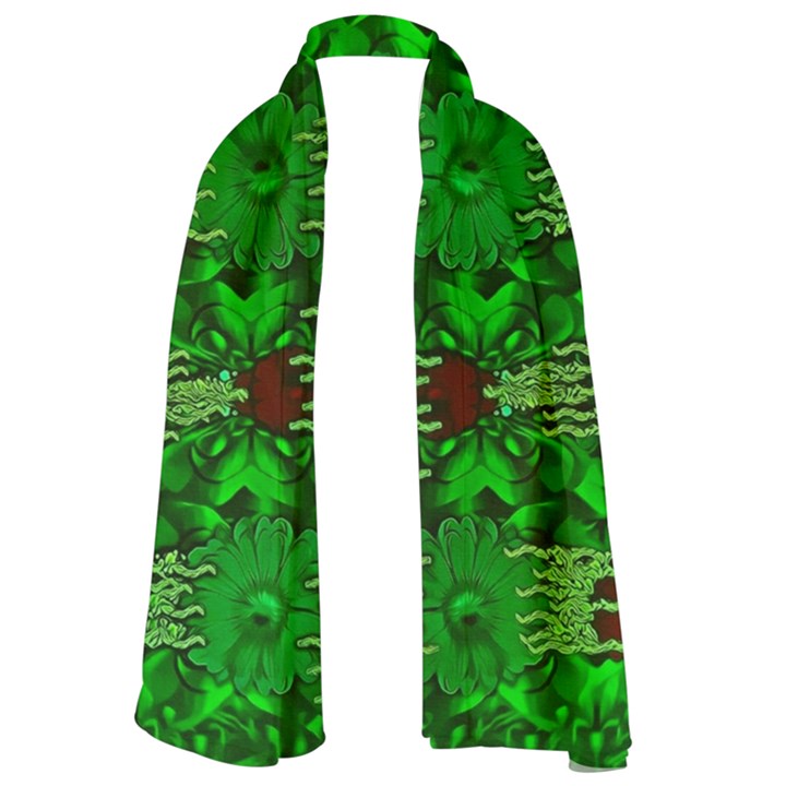 Forest Of Colors And Calm Flowers On Vines Long Sheer Chiffon Scarf 