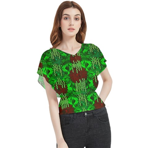 Forest Of Colors And Calm Flowers On Vines Butterfly Chiffon Blouse by pepitasart