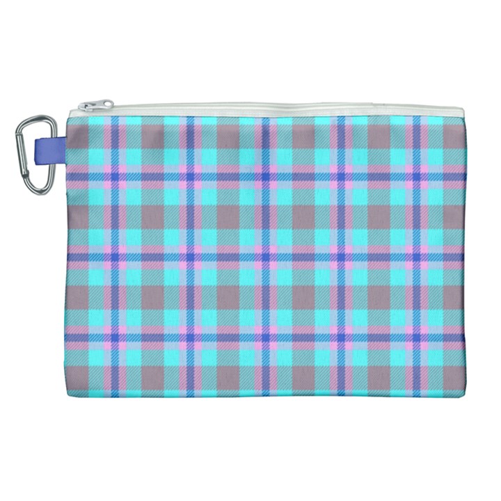 Tartan Mauve Purple Cyan Canvas Cosmetic Bag (XL)