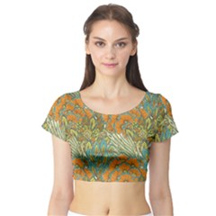 Orange Flowers Short Sleeve Crop Top by goljakoff