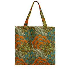 Orange Flowers Zipper Grocery Tote Bag