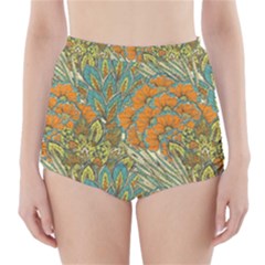 Orange Flowers High-waisted Bikini Bottoms by goljakoff