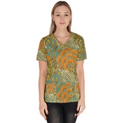 Orange Flowers Women s V-neck Scrub Top by goljakoff