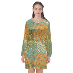 Orange Flowers Long Sleeve Chiffon Shift Dress  by goljakoff