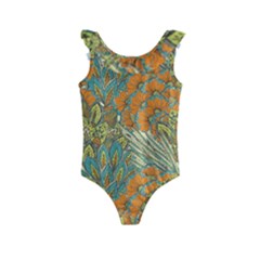 Orange Flowers Kids  Frill Swimsuit by goljakoff