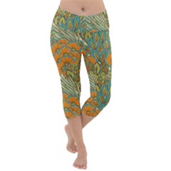 Orange Flowers Lightweight Velour Capri Yoga Leggings by goljakoff