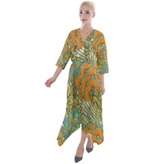 Orange Flowers Quarter Sleeve Wrap Front Maxi Dress by goljakoff