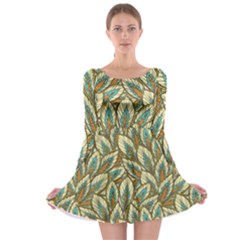 Green Leaves Long Sleeve Skater Dress by goljakoff