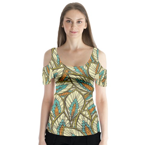 Green Leaves Butterfly Sleeve Cutout Tee  by goljakoff