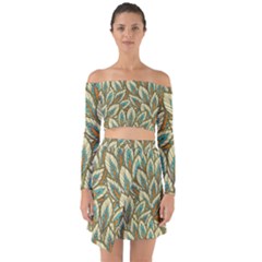 Green Leaves Off Shoulder Top With Skirt Set by goljakoff