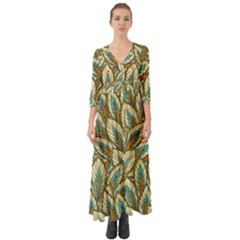 Green Leaves Button Up Boho Maxi Dress by goljakoff