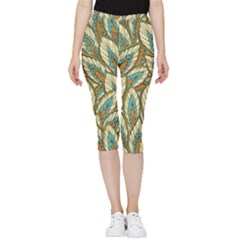 Green Leaves Inside Out Lightweight Velour Capri Leggings  by goljakoff