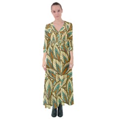 Green Leaves Button Up Maxi Dress by goljakoff