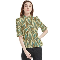 Green Leaves Frill Neck Blouse