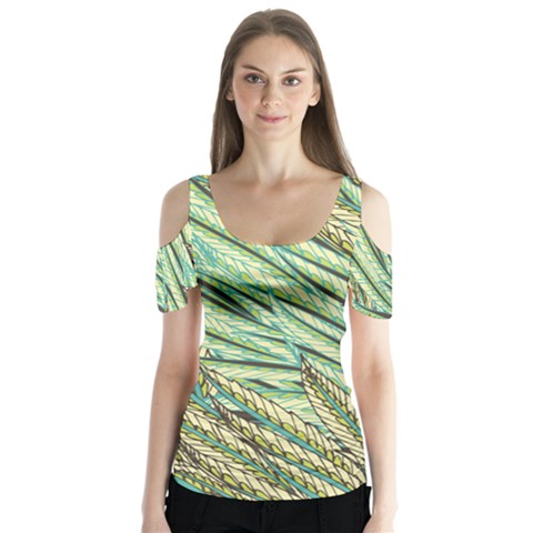 Green Leaves Butterfly Sleeve Cutout Tee  by goljakoff