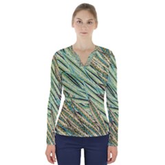 Green Leaves V-neck Long Sleeve Top by goljakoff