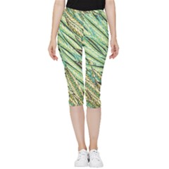 Green Leaves Inside Out Lightweight Velour Capri Leggings  by goljakoff