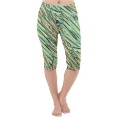 Green Leaves Lightweight Velour Cropped Yoga Leggings by goljakoff