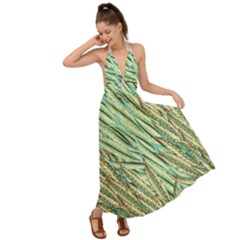 Green Leaves Backless Maxi Beach Dress by goljakoff