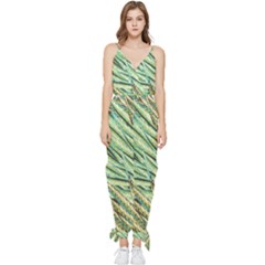 Green Leaves Sleeveless Tie Ankle Jumpsuit by goljakoff