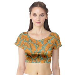 Orange Flowers Short Sleeve Crop Top by goljakoff