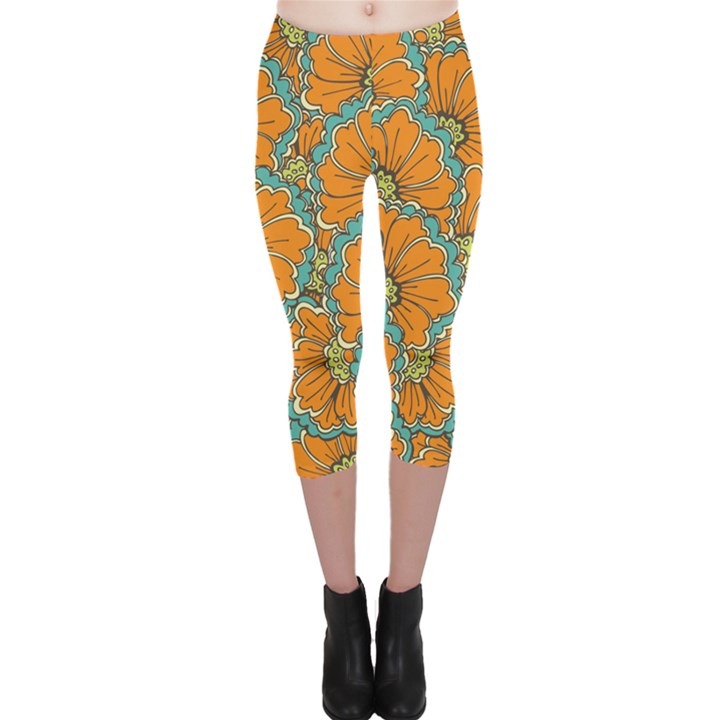 Orange flowers Capri Leggings 