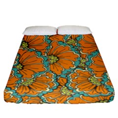 Orange Flowers Fitted Sheet (queen Size) by goljakoff