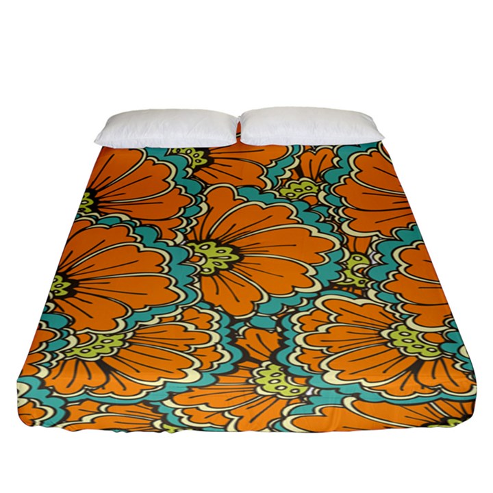 Orange flowers Fitted Sheet (King Size)