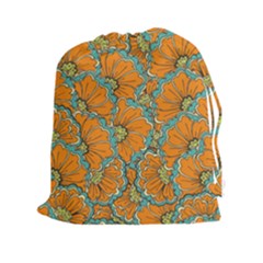 Orange Flowers Drawstring Pouch (2xl) by goljakoff