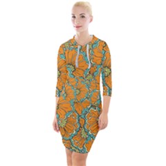 Orange Flowers Quarter Sleeve Hood Bodycon Dress by goljakoff